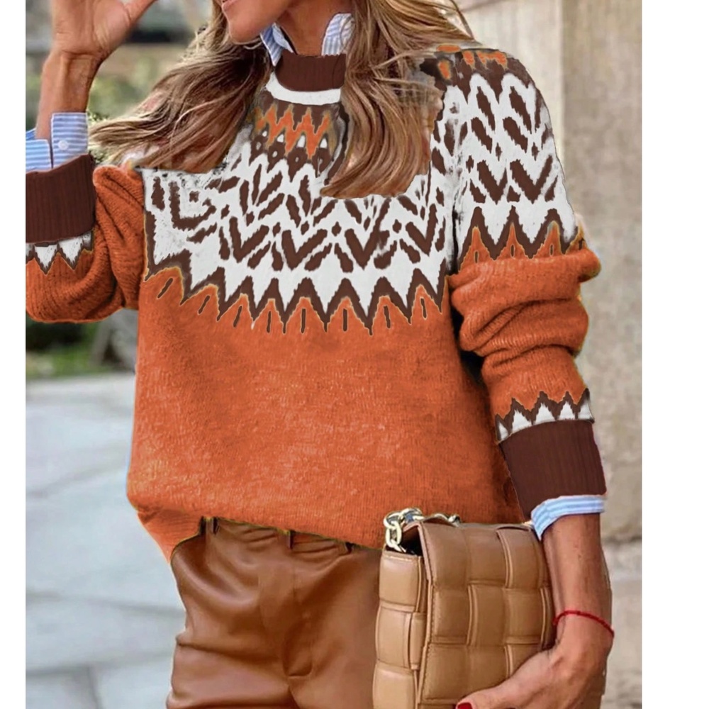Cozy Fair Isle Print Oversized Sweater Top - Picture 3 of 14